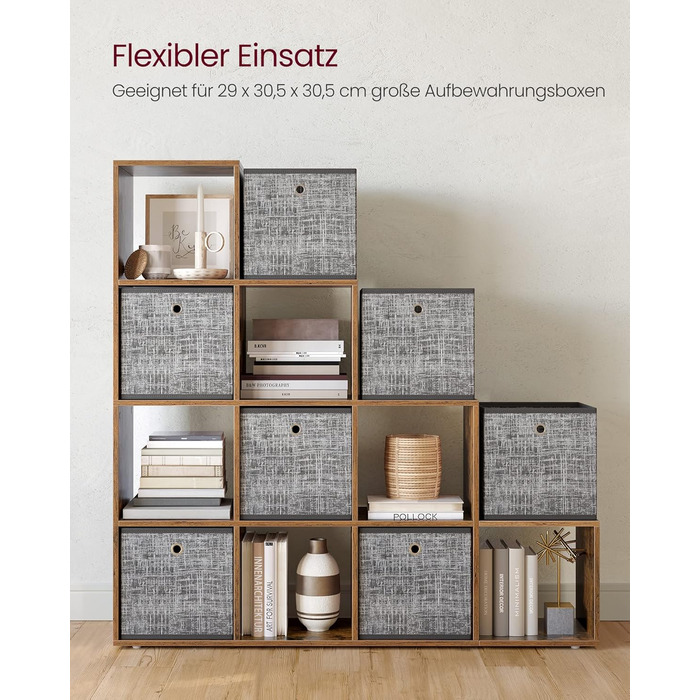 Відкрита книжкова полиця з 10 відділеннями, багаторівнева полиця, система зберігання для декору, фотографій, рослин, вітальня, спальня, кабінет, 29 x 129,5 x 129,5 см, вінтажний коричневий LBC10BX