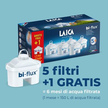 Фільтр для води LAICA bi-flux - Зберігає важливі для організму мінеральні солі та зменшує кількість небажаних речовин - 4 6 місяців (51 безкоштовно) фільтрованої, смачної води - 6 фільтрів x 150 л