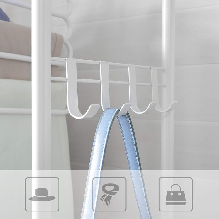 Вішалка для верхнього одягу, Шафа, Вішалка для одягу, з полицею для взуття, Вішалка для взуття, Передпокій, Спальня, 58 x 28 x 181 см, Скандинавський, Білий Золотий HSR81WN Матовий білий Золотий дуб