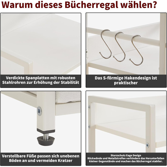 Полиця-драбина, книжкова полиця, 5-ярусна книжкова полиця з шухлядою, підставка для рослин, книжкові полиці для вітальні, спальні, кухні, сталевий каркас, білий YD-BC001W 39x26x136см Білий