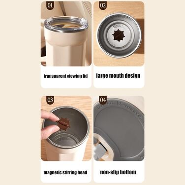 Кавова чашка Generico з автоматичним помішуванням, 300 мл, нержавіюча сталь, багаторазова, з кришкою, для напоїв, таких як молоко, для дому, офісу, подорожей та кемпінгу на природі