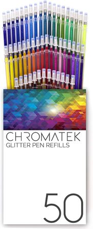 Блискучі олівці CHROMATEK, 100 шт. , 50 гелевих ручок, 50 змінних наповнювачів, супер блиск, дуже яскраві кольори, без повторень, професійні художні олівці, нові та покращені