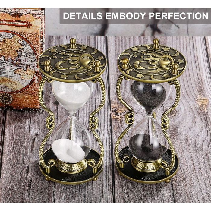 Пісочний годинник SuLiao для Uten, поворотний на 720, старовинний білий пісочний годинник, вінтажний пісочний годинник 1 Hora Reloj de Arena, великий метал, пісочний годинник, офіс, письмовий стіл, дім, весільне оформлення (чорний, 60 хвилин)