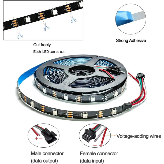 Світлодіодна стрічка Tesfish WS2812B RGB світлодіодна піксельна стрічка 5м 5V 5050 150 світлодіодів IP30 гнучка чорна друкована плата повнокольорова індивідуально адресована розумна світлодіодна стрічка для рекламного декору Проекти своїми руками IP30 Ws2