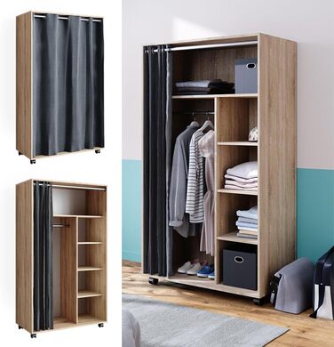 Шафа Vicco Doros, шафа з орними дверима, Сонома, 100 x 168 см відкрита, з колесами Sonoma 100x168 см
