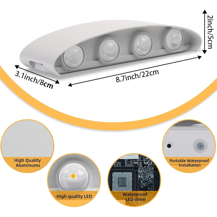 Настінний світильник Lureshine 2 шт. и критий, 22x8x5cm Up an Down настінний світильник, литий алюмінієвий настінний світильник на відкритому повітрі 8w білий IP 65 настінний світлодіодний світильник критий 3000K теплий білий, настінний світильник Up Down