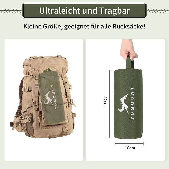 Розкладне ліжечко TOMOUNT, надлегке алюмінієве розкладне ліжко, компактне портативне кемпінгове ліжко, легке в установці, міцне кемпінгове ліжко для наметів, для походів на свіжому повітрі, подорожей, пляжу - зелене