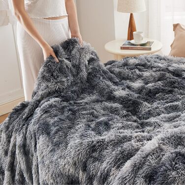 Плюшева ковдра BEDSURE - Пухнаста ковдра, Тепла шерпа-ковдра для дивана, Товста ковдра зі штучного хутра, Ковдра для дивана, Пухнаста ковдра зі штучного хутра, Декоративна ковдра для дивана, Сірий, 150x200 см (Колір краватки сірий 150 x 200 см)