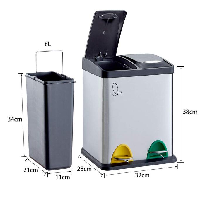 Відро для сміття 16 л 2х8 л подвійне відро для сміття компактне відро для сміття на 2 особи кухонне відро для сміття педальне відр