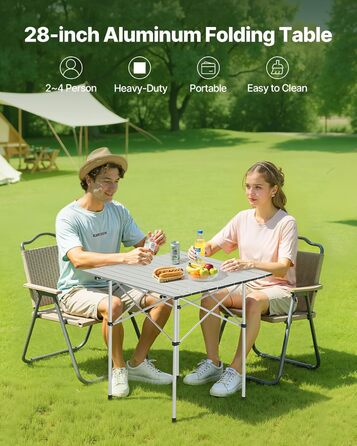 Складаний фуршетний стіл VEVOR, портативний універсальний стіл, 70 см, квадратний алюмінієвий стіл (для 2-4 осіб) з сумкою для перенесення, садовий стіл, кемпінговий стіл для вечірок, пікніків, кемпінгу, барбекю, сріблястий