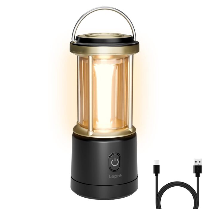 Світлодіодний кемпінговий ліхтар Lepro, акумуляторний, 2000 люмен, 5-рівневий регульований прожектор, водонепроникний аварійний ліхтар IPX4 з акумуляторним зарядним пристроєм, підходить для відключень електроенергії, походів та інших сценаріїв, чорний