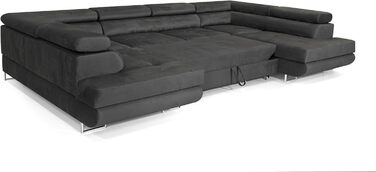 Кутовий диван зі сном Великий PASTI U-подібної форми, диван-ліжко з відділенням для зберігання речей, 3-місний кутовий диван, диван-ліжко для вітальні, великий диван-ліжко з функцією сну (темно-сірий)