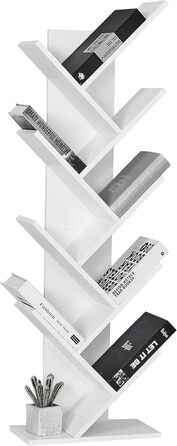Книжкова полиця Mondeer Tree, 8-рівневі дерев&39яні окремостоячі полиці для компакт-дисків та журналів у вітальні або домашньому офісі, біла, 40 x 127 x 20 см