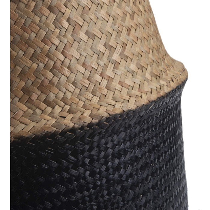 Кошик з морської трави, квітковий горщик, натуральний кошик, плетений кошик для білизни з ручкою для зберігання рослинних іграшок (чорний) Чорна найширша частина 32 x 28 см