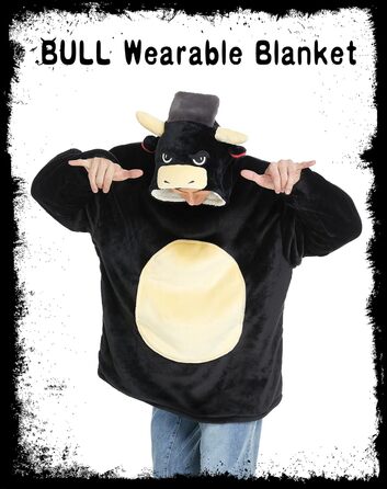 Костюм бика dressfan, худі, карнавальний костюм на Хелловін, тепла м&39яка портативна ковдра з мікрофібри та шерпи з рукавами та капюшоном для жінок та чоловіків, чорний, один розмір