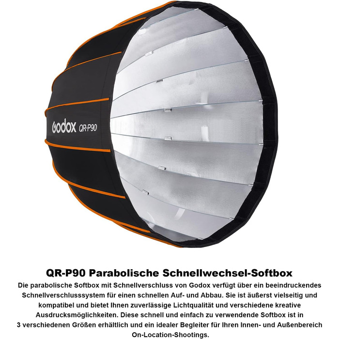 Глибокі параболічні софтбокси GODOX QR-P90 90 см/35,43 дюйма з швидкознімним кріпленням Bowens Softbox для Speedlight Godox SL-60W VL150 VL300 UL150 SL150WII SZ150R