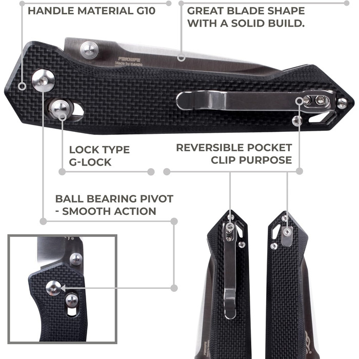 Складаний кишеньковий ніж, лезо з нержавіючої сталі 440C, ергономічна рукоятка G10 з кліпсою, полювання, риболовля, кемпінг, папка