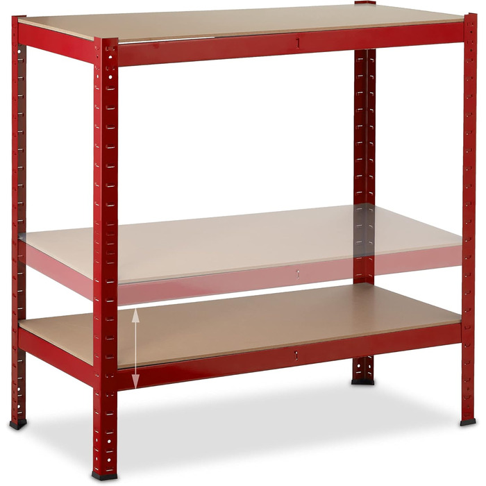 Полиця для зберігання Relaxdays High-Tech 150x70x30 см, 4 полиці, сталь, червоний Вантажопідйомність 700 кг, полиця для підвалу, гаража, вставна збірка