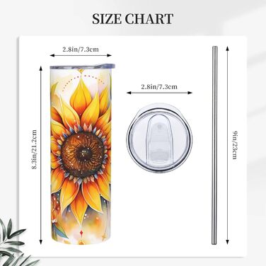 Кухоль з прямою трубочкою, 590 мл, жовтий соняшник, друкований олією, дорожній кухоль, підходить для кемпінгу, офісу та дому