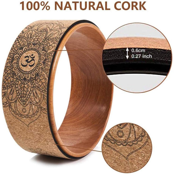 Коркове колесо для йоги та прогинів, перевернутих положень, колесо з принтом дерева та мандали