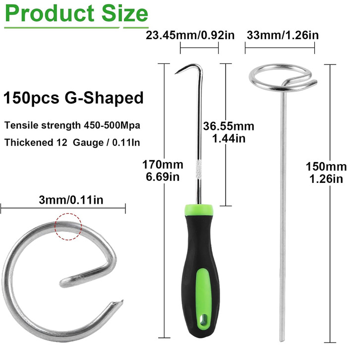 Садових кілочків з гачками для щіток, 15,2 см, 9 калібру, оцинковані садові кілочки, міцні ґрунтові кілочки для бар&39єру від бур&39янів, тканини для трави, рослинного покриву та садівництва на відкритому повітрі, 150
