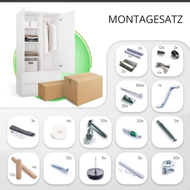 Шафа CDF Біла, ширина 90 см, дитяча кімната, спальня, 2 шухляди, 2-дверна шафа, сучасний вигляд, все для складання, одяг, іграшки