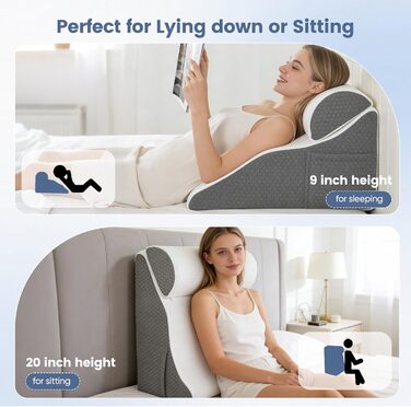 Подушка для читання для ліжка та дивана, ергономічна подушка для спини, регульована клиноподібна подушка з піною з ефектом пам&39яті для підтримки спини під час відпочинку, гри, читання або перегляду телевізора