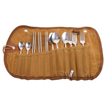 Набір посуду для кемпінгу Beavorty з рулоном столових приборів, портативні столові прибори з нержавіючої сталі для подорожей на відкритому повітрі з сумкою для зберігання, легкий посуд для пікніка для кемпінгу, походів та барбекю