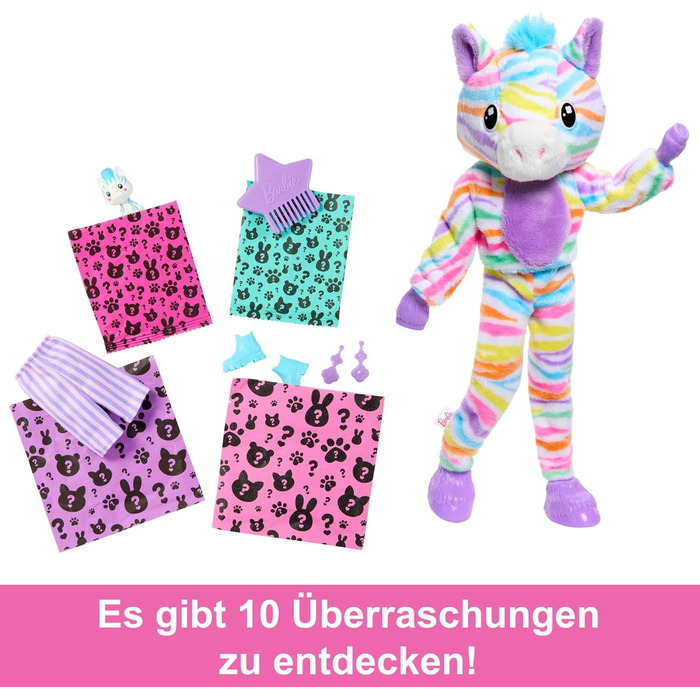 Лялька Barbie Cutie Reveal і аксесуари, плюшевий костюм райдужної зебри та 10 сюрпризів, що змінюють колір, серія Color Dream, 39