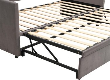 Диван-ліжко 90/180x200 см, Розсувне м&39яке ліжко з рейковим каркасом, Гостьове ліжко, Дитяче ліжко, Багатофункціональне ліжко, Оксамитова тканина, Сірий (Grey-2)