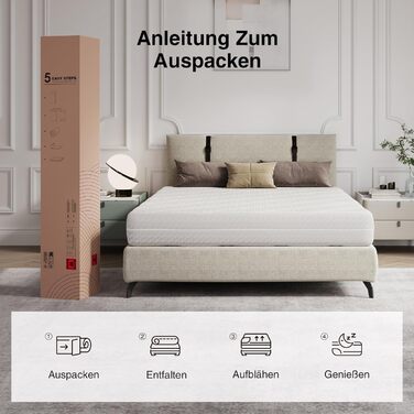 Матрац Novilla 140x200 з пружинним блоком, 7-зонний, дихаючий чохол H2/H3 та комфортна піна, сертифікований ko-Tex та CertiPUR-US пружинний матрац для односпального та двоспального ліжка, висота 20 см, 20 см, 140 x 200 см (пружинний блок)