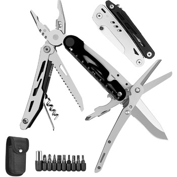 Мультитул Плоскогубці 12 в 1 з нержавіючої сталі, знімні складні ножиці, складні багатофункціональні плоскогубці, з 9 насадками дл