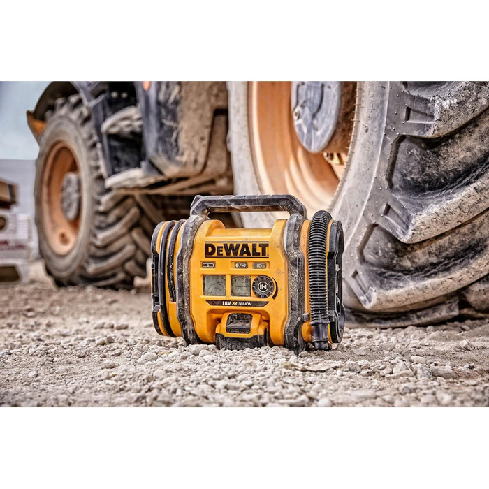 Акумуляторний компактний компресор Dewalt (підключення 12 В або акумулятор 18 В, 11 бар, для велосипедних та автомобільних шин, інвалідних візків, надувних човнів, повітряних подушок та матраців, включаючи аксесуари, без акумулятора та зарядного пристрою)