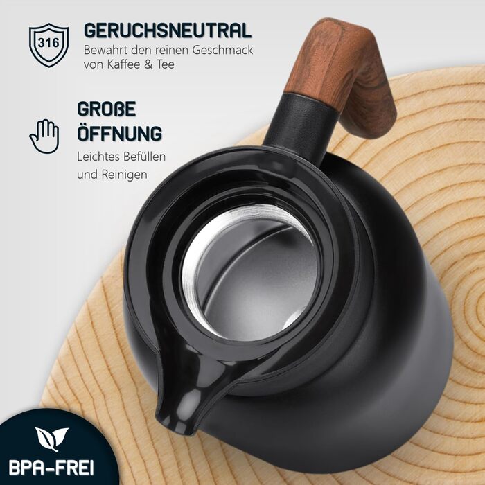 Термос VETIN з чаєм-інфузером 1,5 л, ізольована колба з двостінної нержавіючої сталі 316, термочайник з вставкою для інфузера, термокавник зберігає напої гарячими протягом 10 годин/холодними протягом 16 годин (без дисплея температури)