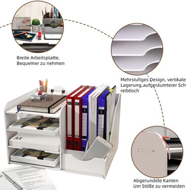 Настільний органайзер, Штабелювані лотки для листів (A4), Стоячий органайзер для документів для офісу, Органайзер для документів для столу, Зберігання документів A4, Офісне приладдя (White-a)