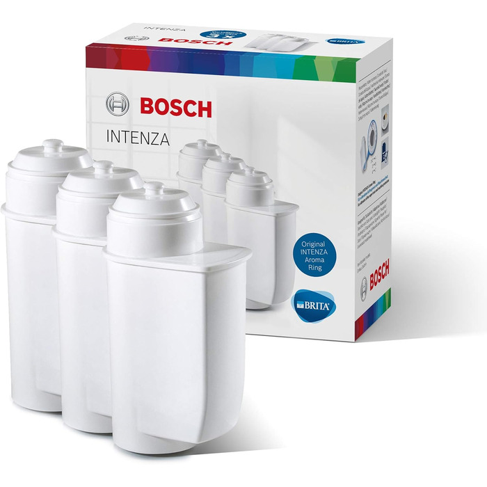 Фільтр для води Bosch BRITA Intenza TCZ7033, зменшує вміст вапна у воді, зменшує вміст речовин, що погіршують смак, підходить для повністю автоматичних кавоварок серії Vero та вбудованих повністю автоматичних машин, білий