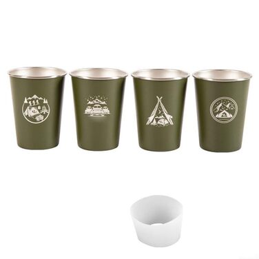 Набір з 4 кавових чашок з нержавіючої сталі 304 для використання на відкритому повітрі об&39ємом 350 мл із силіконовим тримачем для чашок