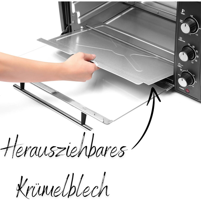 Міні-піч 45 літрів з конвекцією Електричний гриль 1800 Вт Конвекційна піч Піч для піци Внутрішнє освітлення З деком для випікання та решіткою для гриля Міні піч Мала духова шафа Міні піч