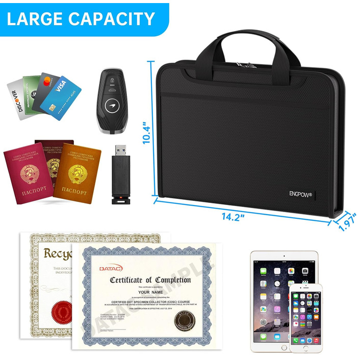 Папка для документів формату А4, вогнетривка розширювана папка для файлів, папка для файлів з кількома відділеннями, 13 відділень, вогнетривка сумка для документів з ручкою та етикетками, портативна, безпечне зберігання файлів/рахунків/квитанцій формату А