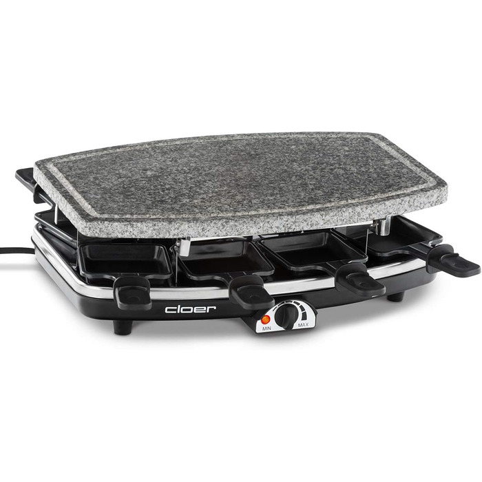 Раклетний гриль з натуральним каменем, 1200 Вт, 8 сковорідок з антипригарним покриттям з термоізольованими ручками, ціла плита, 6430