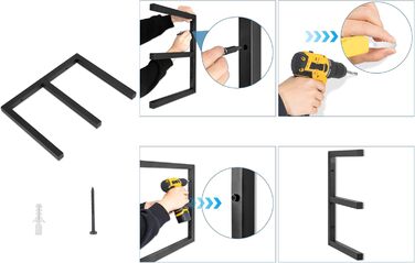 Рівнева дерев&39яна стійка для зберігання AKOZLIN, настінна дерев&39яна трубчаста стійка, дерев&39яна стійка-органайзер, міцні металеві та дерев&39яні полиці для використання в приміщенні та на вулиці, чорна (упаковка з 4 шт. ), 3-