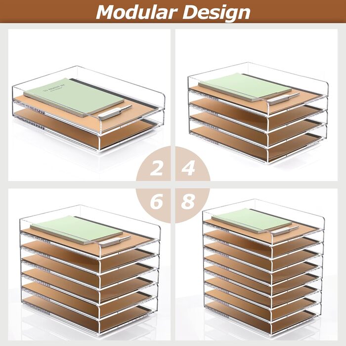 Лоток для листів SANRUI, що штабелюється, формату A4, 4 відділення, лоток для документів формату DIN A4, прозорий офісний органайзер та лоток для паперу для настільних аксесуарів та документів, сучасна 4-рівнева система організації