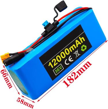 Універсальний акумулятор для електровелосипеда/педелека 36V 12Ah Літій-іонний акумулятор 10S3P з вбудованою системою управління будинком (BMS) для самобалансуючих електровелосипедів та самокатів, включаючи зарядний пристрій з Т-подібним штекером 36V 12Ah
