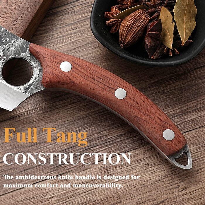 Ніж для обвалювання Ніж для рубки Кухонний ніж у шкіряних піхвах Ніж ручної ковки Дамаський професійний ніж Вікінгський ніж Японсь