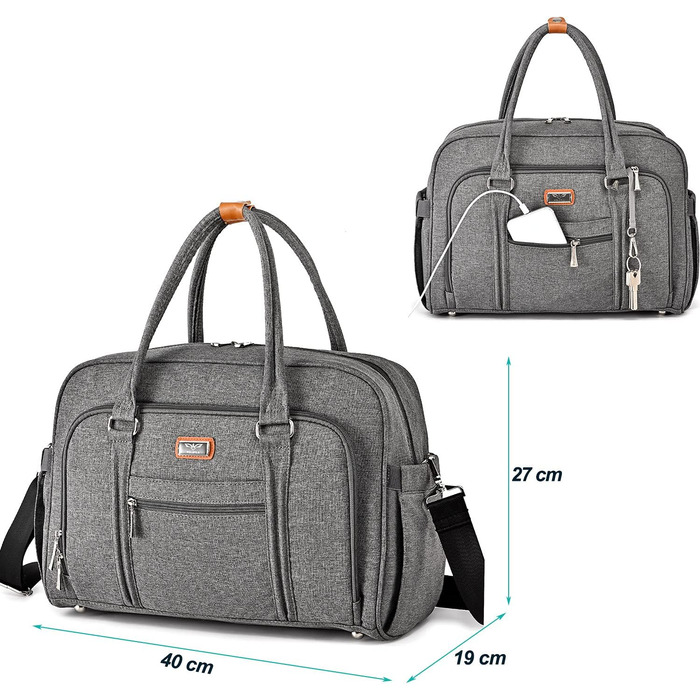 Пеленальна сумка, пеленальна сумка для мами і тата, з пеленальним килимком та ізольованими кишенями темно-сіра