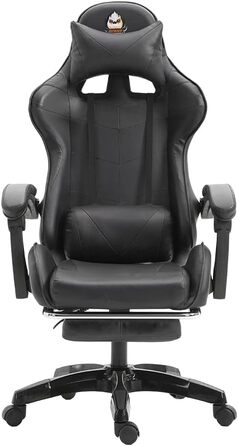 Ергономічне ігрове крісло, офісне крісло з регульованою висотою та функцією відкидання (чорне)