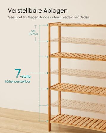 Полиця для ванної кімнати SONGMICS, кухонна полиця, взуттєва полиця з 4 ярусами, бамбукова окремостояча полиця, 26 x 60 x 100 см, для ванної кімнати, вітальні, коридору, кухні, натуральний бежевий BCB034Y01 4 полиці