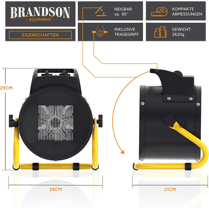 Керамічний обігрівач потужністю 3000 Вт - Будівельний обігрівач/осушувач повітря - Турбоелектричний вентилятор-обігрівач із захистом від перегріву - Надзвичайно потужний - 2 режими нагріву - для будівельних майданчиків, будинків, майстерень, гаражів A 300