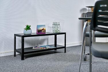 Стелаж Schulte Regalwelt з 2 полицями PowerMAX, вантажопідйомність 65 кг, 43x100x35 см (ВxШxГ), чорне фактурне покриття, полиця для зберігання, полиця для майстерні, полиця для підвалу, полиця для гаража, металева полиця, чорне фактурне покриття, 43x100x3