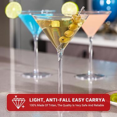 Небиткие стакани для коктейлів Tritan пластиковий коктейльний стакан з ніжкою, мартіні, маргарита, мохіто, 260 мл, набір 2 260 мл